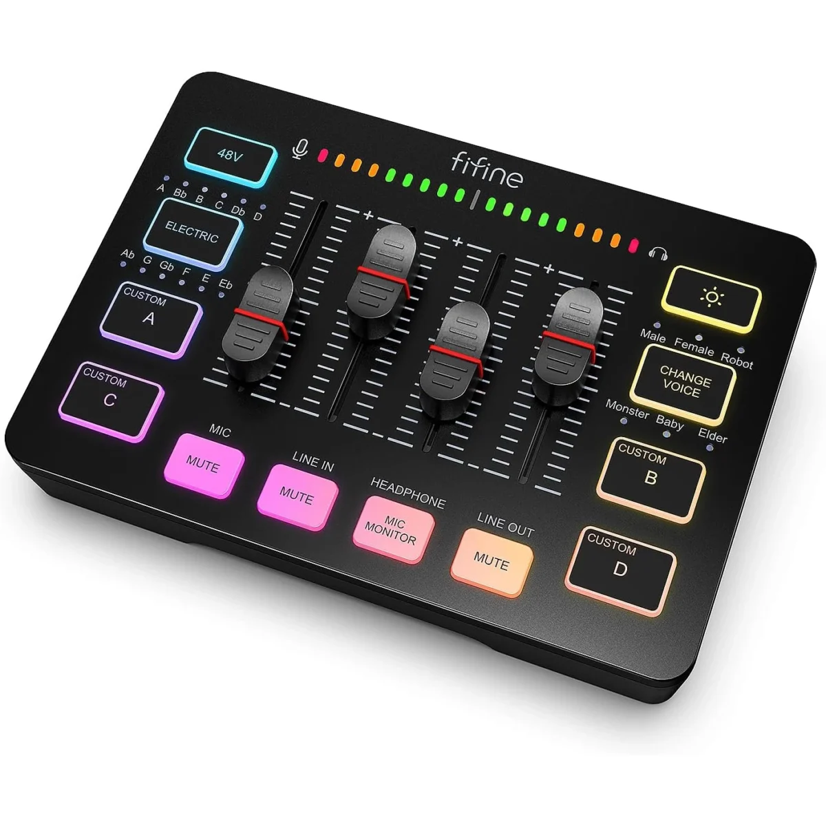 FIFINE SC3 AmpliGame Gaming Audio Mixer, with XLR Microphone Interface, Individual Control, Volume Fader, Mute Button, 48V Phantom Power