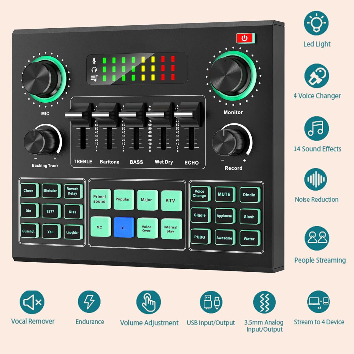 V9 Audio Interface, Sound Card with Voice Changer