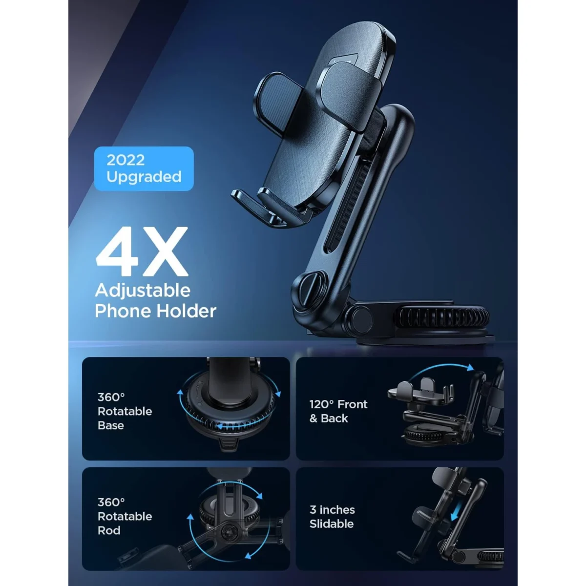 LISEN Car Cell Phone Holder Mount, Universal Phone Holder Mount for Car Vent, Hands Free&No Blocking, Dash Car Phone Holder Mount for Dashboard Air Vent Windshield Fit All 4''-7'' iPhone Android