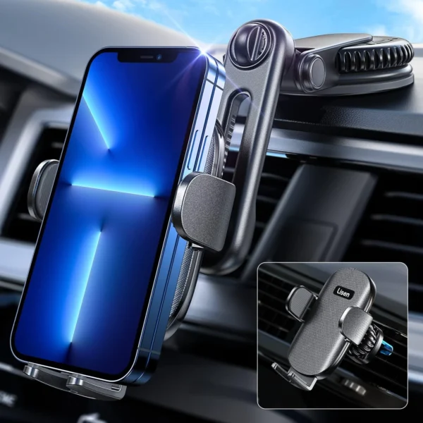LISEN Car Cell Phone Holder Mount, Universal Phone Holder Mount for Car Vent, Hands Free&No Blocking, Dash Car Phone Holder Mount for Dashboard Air Vent Windshield Fit All 4''-7'' iPhone Android