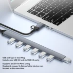 USB C + USB 3.0 to 7 USB Ports for MacBook Pro, iMac 2021, USB Splitter Aluminum Alloy