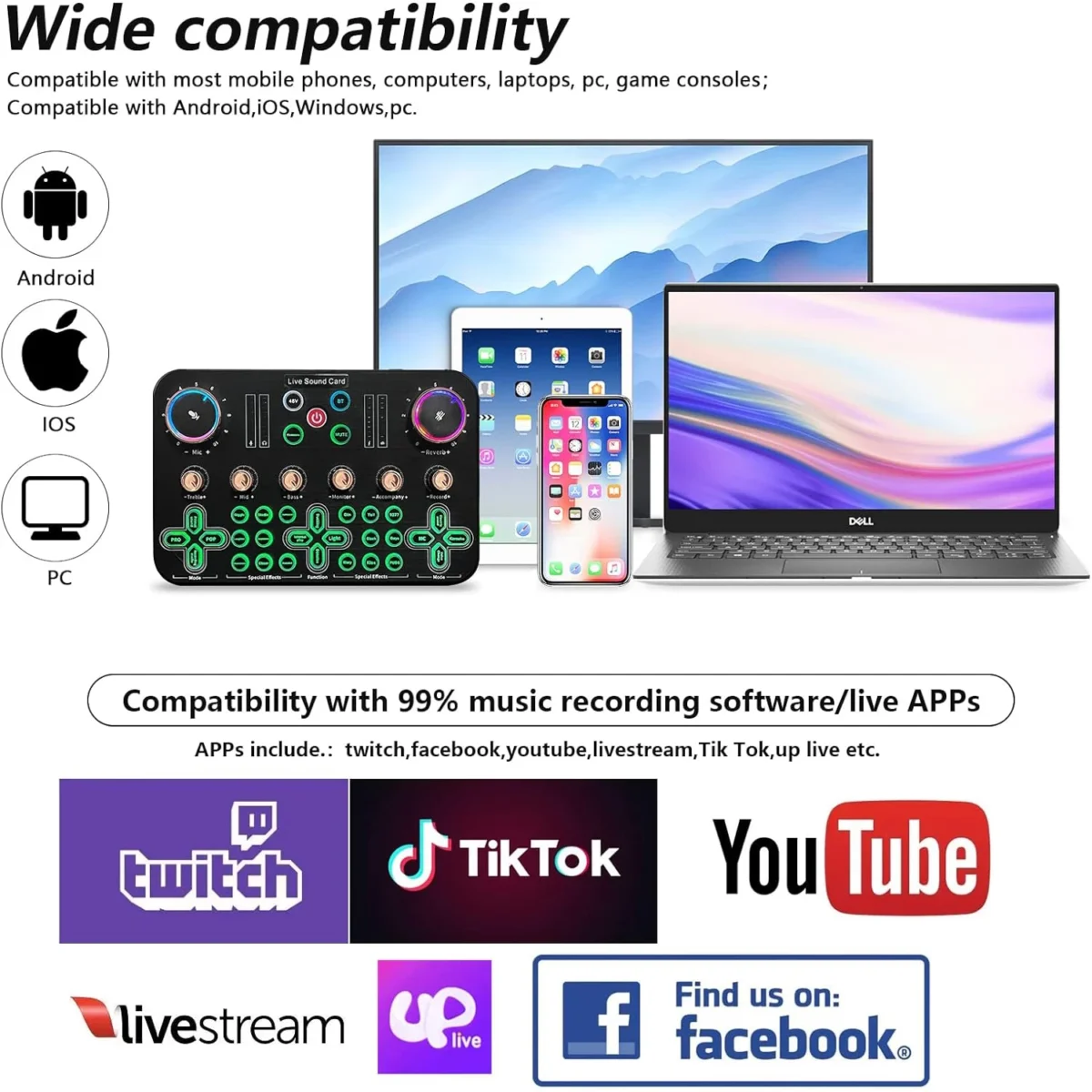 K600 Sound Card Professional Live 48V Phantom Power Broadcast Equipment Accessory Audio Sound Card Mixer Mobile Phone Computer Universal