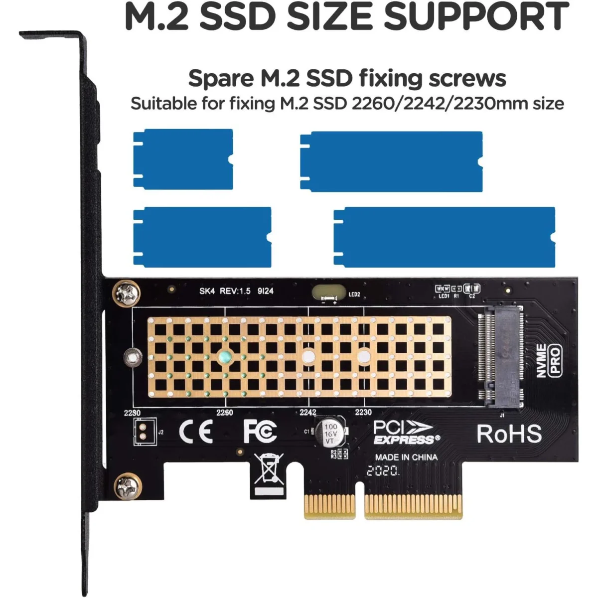 M.2 NVME SSD to PCIe 3.0 x4 Adapter, M.2 2280 2260 2242 2230 SSD to PCIe 3.0 x4 Host Controller Expansion Card