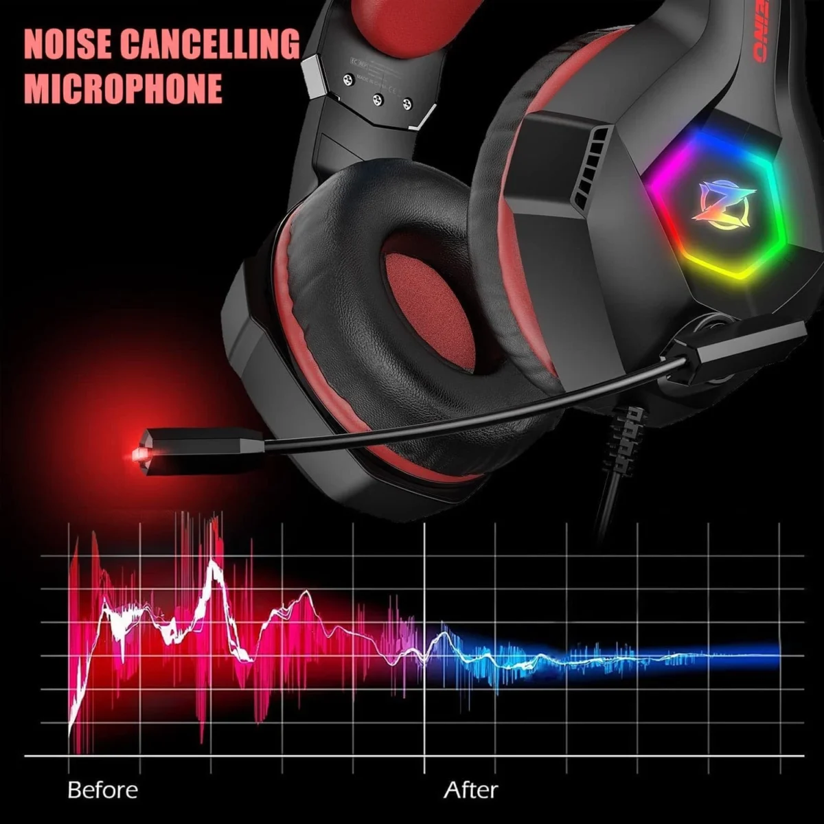 Ozeino GM6 RGB Gaming Headset - Stereo Sound (Red)