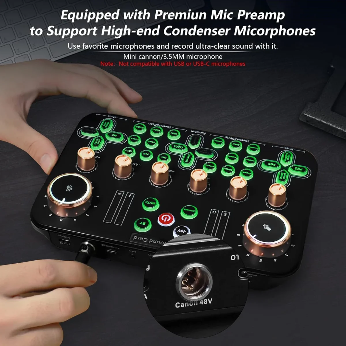 K600 Sound Card Professional Live 48V Phantom Power Broadcast Equipment Accessory Audio Sound Card Mixer Mobile Phone Computer Universal