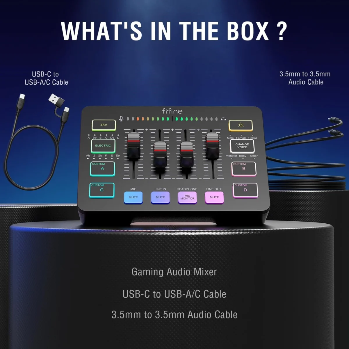FIFINE SC3 AmpliGame Gaming Audio Mixer, with XLR Microphone Interface, Individual Control, Volume Fader, Mute Button, 48V Phantom Power