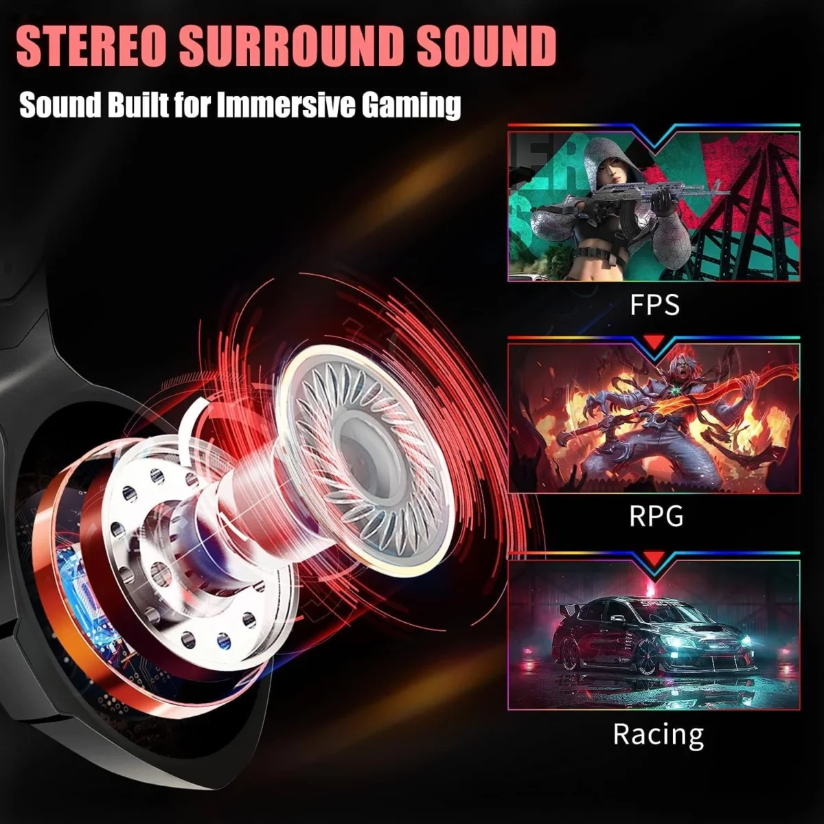 Ozeino GM6 RGB Gaming Headset - Stereo Sound (Red)