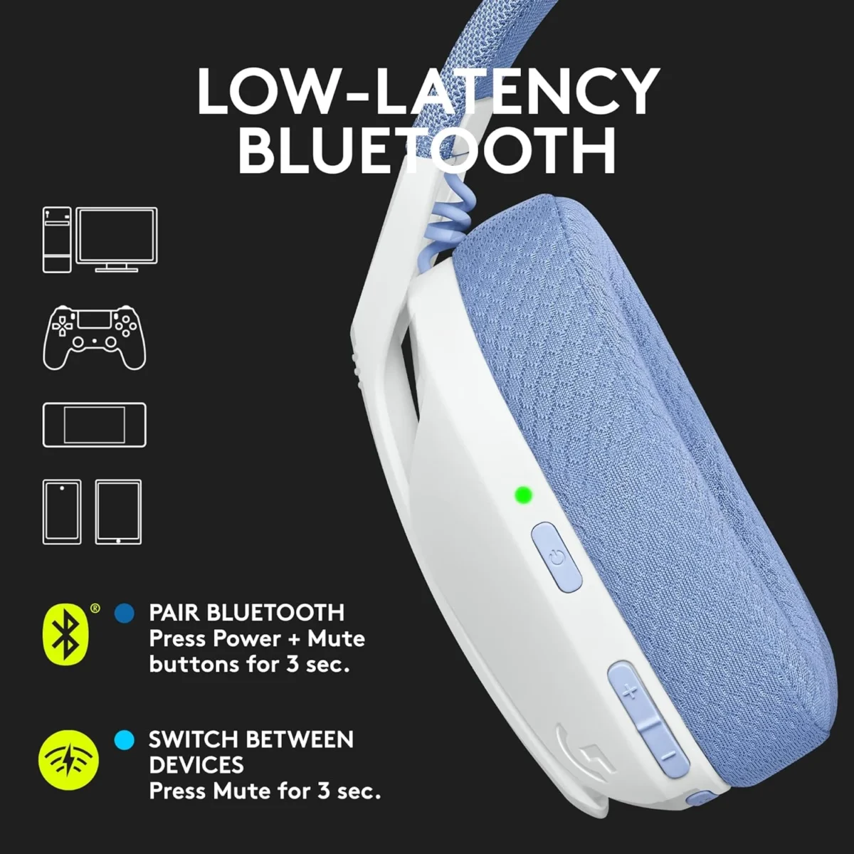 Logitech G435 LIGHTSPEED Wireless and Bluetooth Gaming Headset (White)