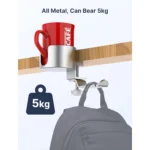 Aluminum 2in1 Desk Cup Holder with Rotable Headphone Hanger, Anti-Spill Durable (Silver)