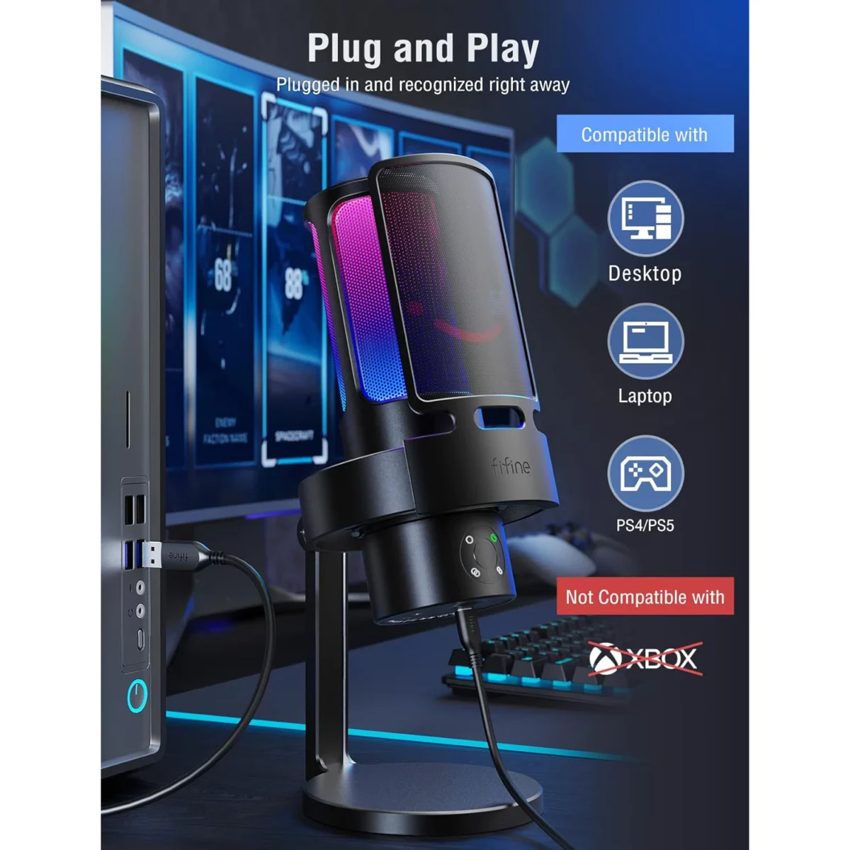 FIFINE A8 Plus AmpliGame USB Condenser Gaming Microphone