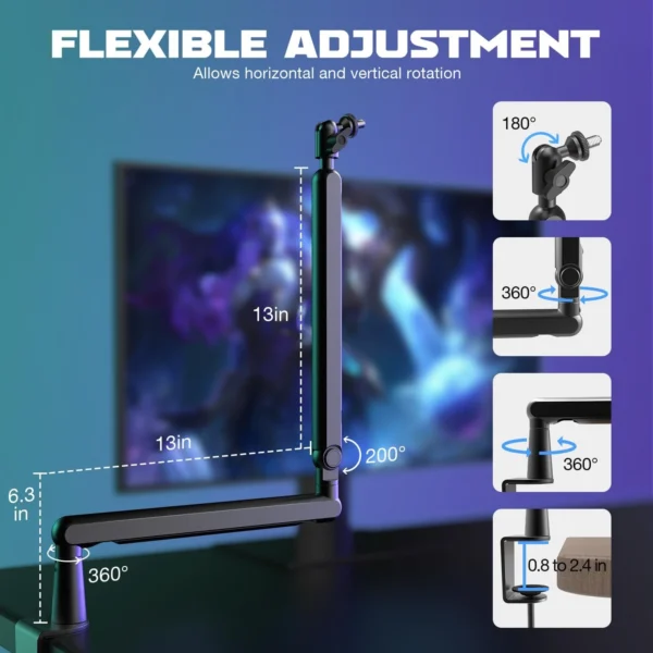 FIFINE TAM8 AmpliGame XLRUSB Dynamic Microphone With BM88 LOW-PROFILE MICROPHONE ARM STAND