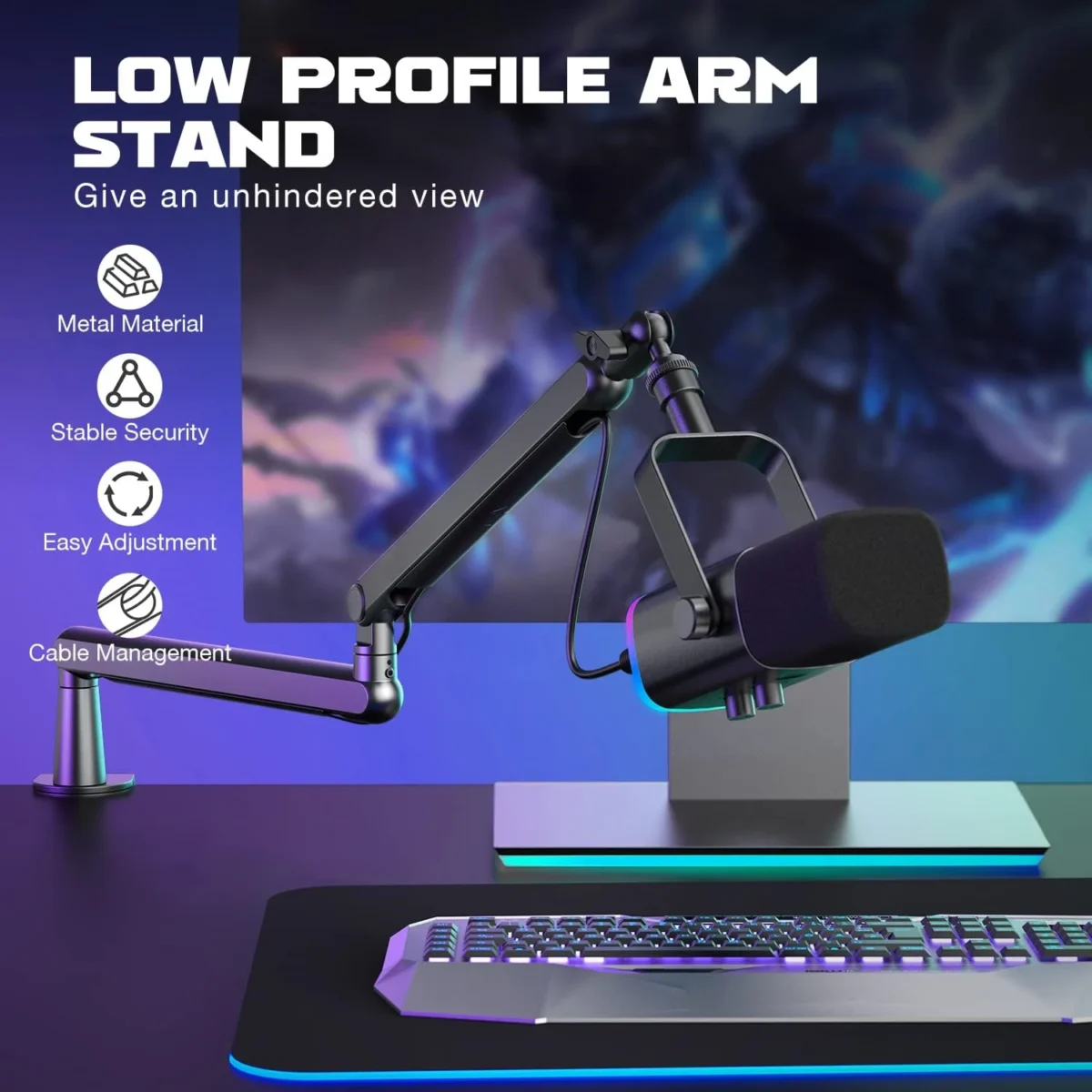 FIFINE TAM8 AmpliGame XLRUSB Dynamic Microphone With BM88 LOW-PROFILE MICROPHONE ARM STAND