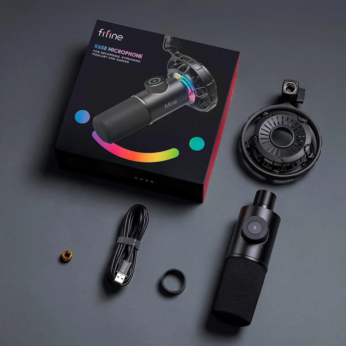 FIFINE K658 USB Dynamic RGB Gaming Podcast Microphone, with