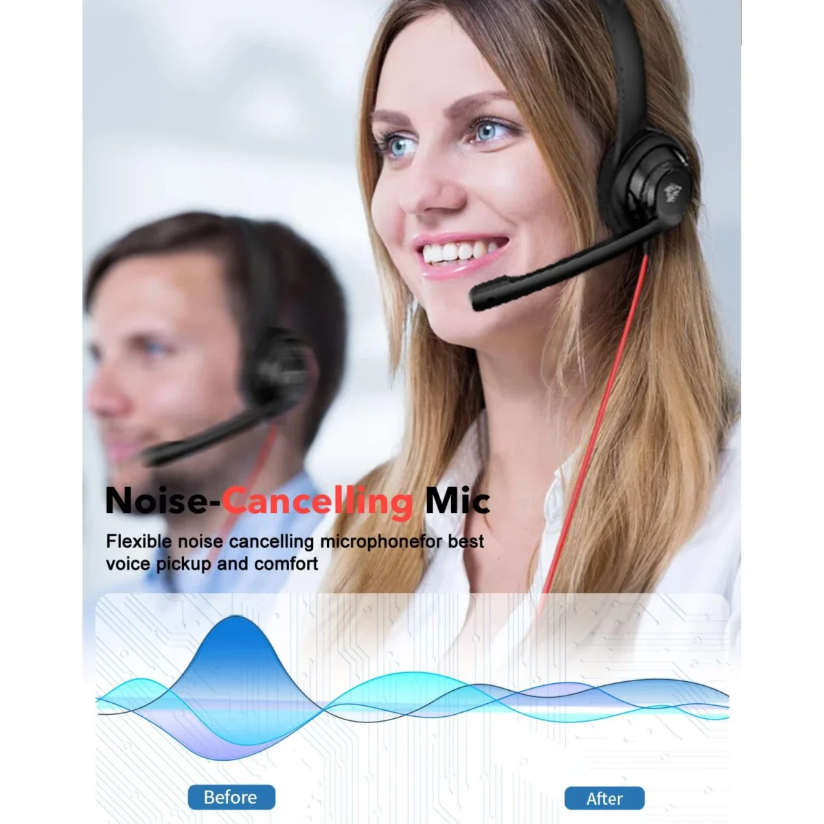 NUBWO HW02 USB Headset with Microphone Noise Cancelling &Audio Controls, Super Light (Mono)