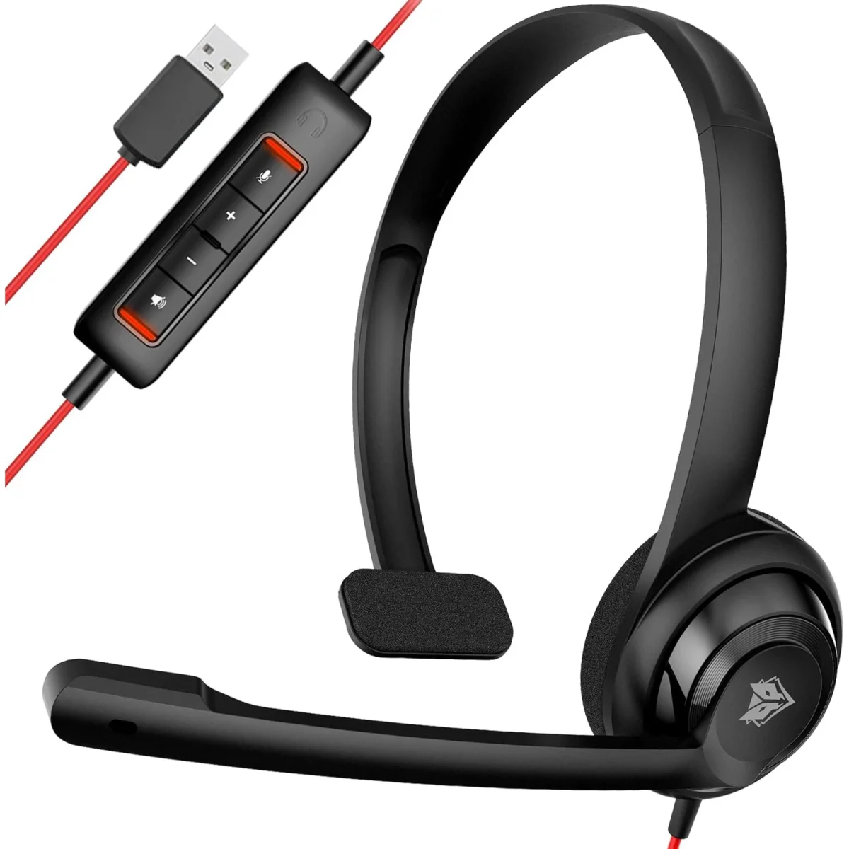 NUBWO HW02 USB Headset with Microphone Noise Cancelling &Audio Controls, Super Light (Mono)