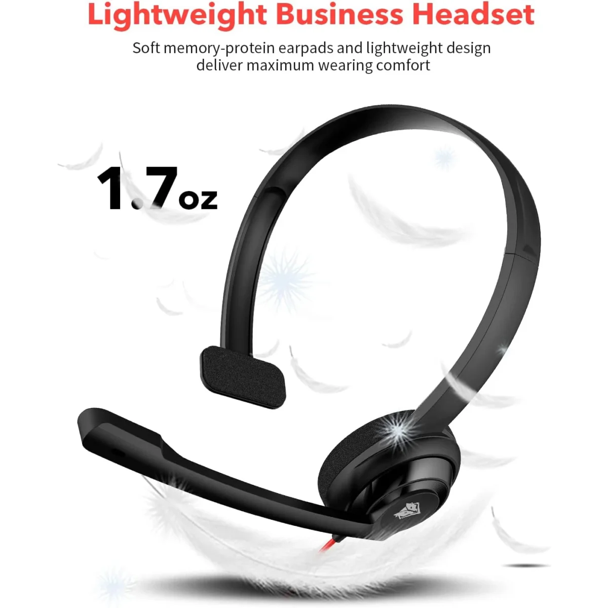 NUBWO HW02 USB Headset with Microphone Noise Cancelling &Audio Controls, Super Light (Mono)
