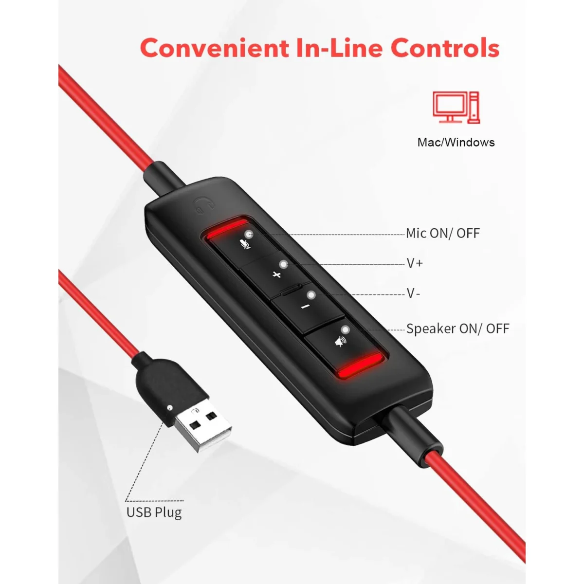 NUBWO HW02 USB Headset with Microphone Noise Cancelling &Audio Controls, Super Light (Mono)