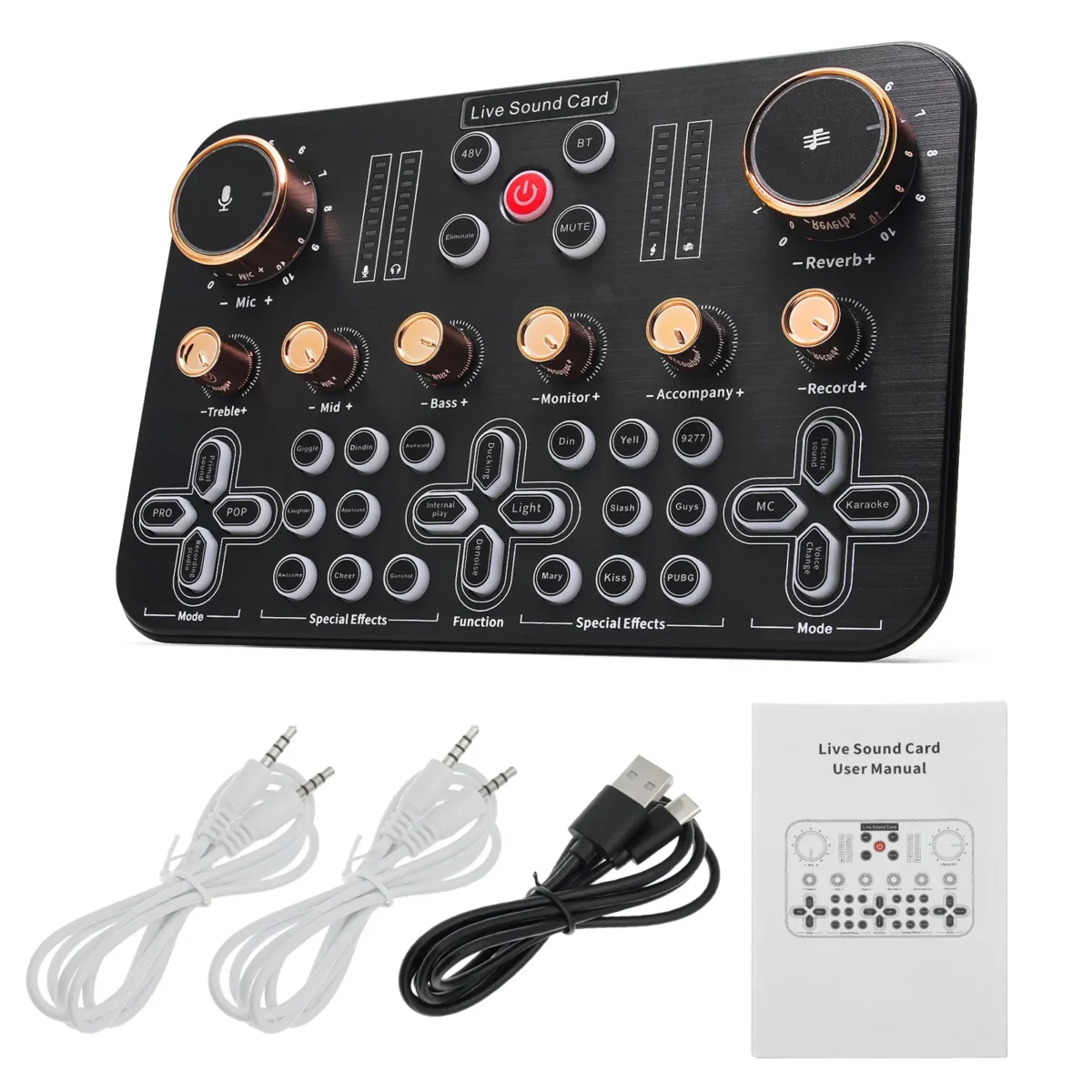 K600 Sound Card Professional Live 48V Phantom Power Broadcast Equipment Accessory Audio Sound Card Mixer Mobile Phone Computer Universal