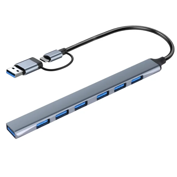 USB C + USB 3.0 to 7 USB Ports for MacBook Pro, iMac 2021, USB Splitter Aluminum Alloy