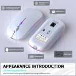 Wireless Bluetooth Silent Mouse, Rechargeable LED Dual Mode (Bluetooth 5.2 and USB Receiver) (White)