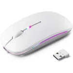 Wireless Bluetooth Silent Mouse, Rechargeable LED Dual Mode (Bluetooth 5.2 and USB Receiver) (White)