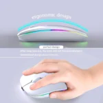 Wireless Bluetooth Silent Mouse, Rechargeable LED Dual Mode (Bluetooth 5.2 and USB Receiver) (White)