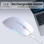 Wireless Bluetooth Silent Mouse, Rechargeable LED Dual Mode (Bluetooth 5.2 and USB Receiver) (White)