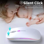 Wireless Bluetooth Silent Mouse, Rechargeable LED Dual Mode (Bluetooth 5.2 and USB Receiver) (White)