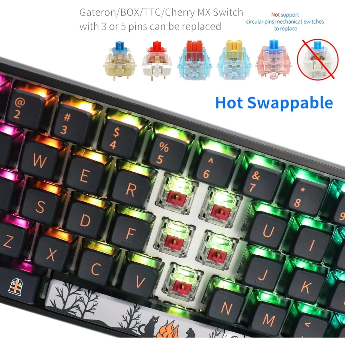 SKYLOONG GK68 RGB Gaming Keyboard - Gateron Optical Yellow Switch Hot Swappable (Dark Fairy Tale) - Image 4