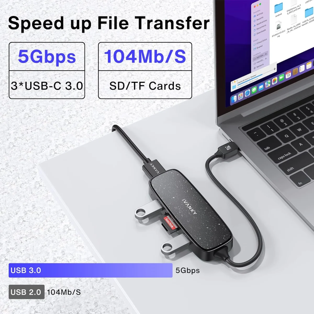 IVANKY USB C Hub 7-in-1  with 4K HDMI, 100W Power Delivery, 3 USB-A 3.0, SD/TF Card Readers