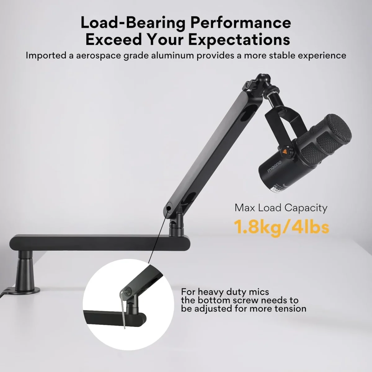 MAONO BA92 Low Profile Microphone Arm, Mic Boom Arm with Cable Management Channels, Desk Clamp, Versatile Mounting, and Fully Adjustable, Heavy Duty Microphone Stand