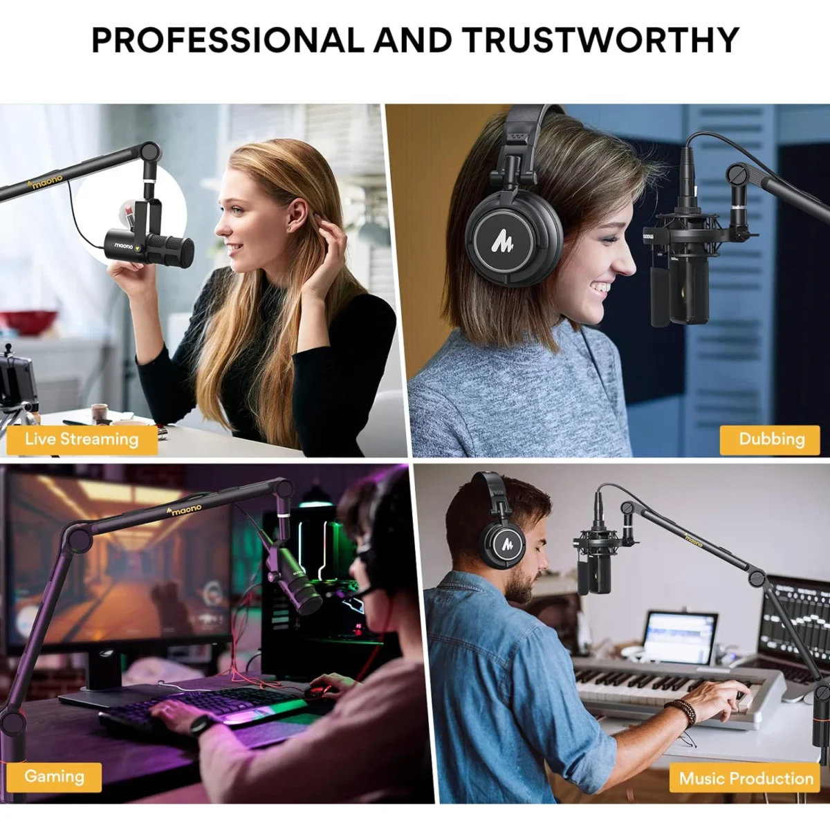 Maono BA90 Microphone Boom Arm, [ Sturdy & Stable] [Adjustable 360°]Rotatable Mic Boom Arm Stand with 38 to 58 Adapter, Heavy Duty Microphone Stand