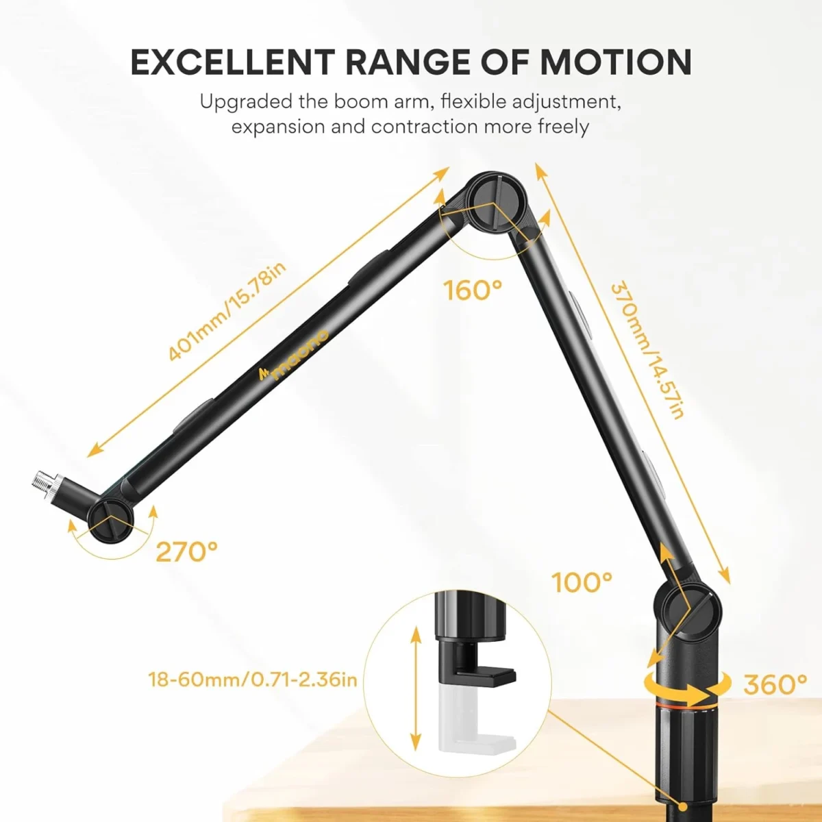Maono BA90 Microphone Boom Arm, [ Sturdy & Stable] [Adjustable 360°]Rotatable Mic Boom Arm Stand with 38 to 58 Adapter, Heavy Duty Microphone Stand