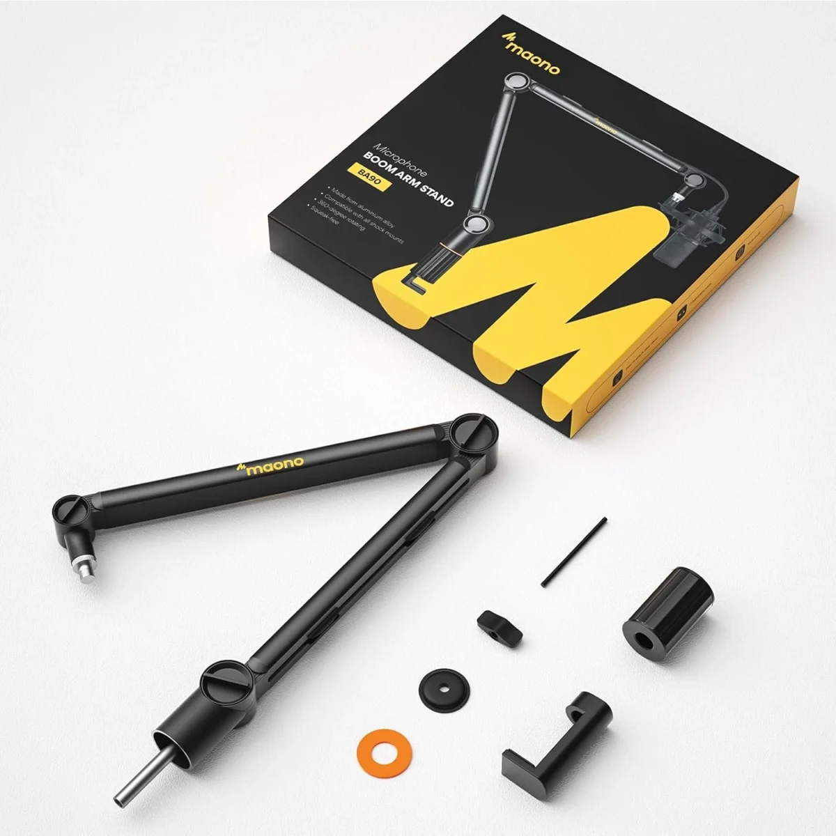 Maono BA90 Microphone Boom Arm, [ Sturdy & Stable] [Adjustable 360°]Rotatable Mic Boom Arm Stand with 38 to 58 Adapter, Heavy Duty Microphone Stand