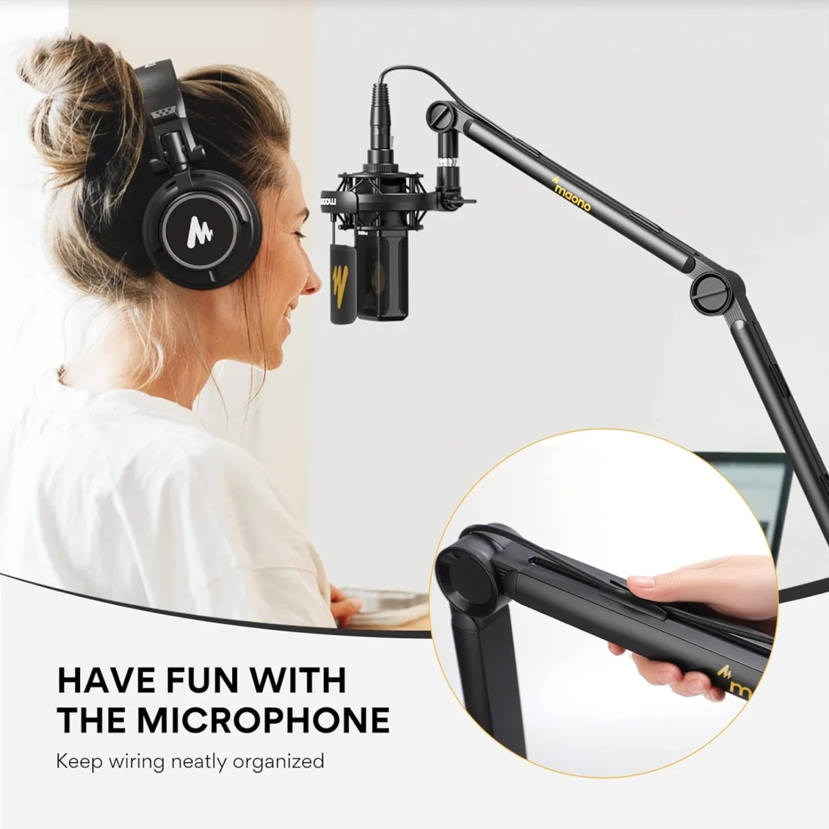 Maono BA90 Microphone Boom Arm, [ Sturdy & Stable] [Adjustable 360°]Rotatable Mic Boom Arm Stand with 38 to 58 Adapter, Heavy Duty Microphone Stand