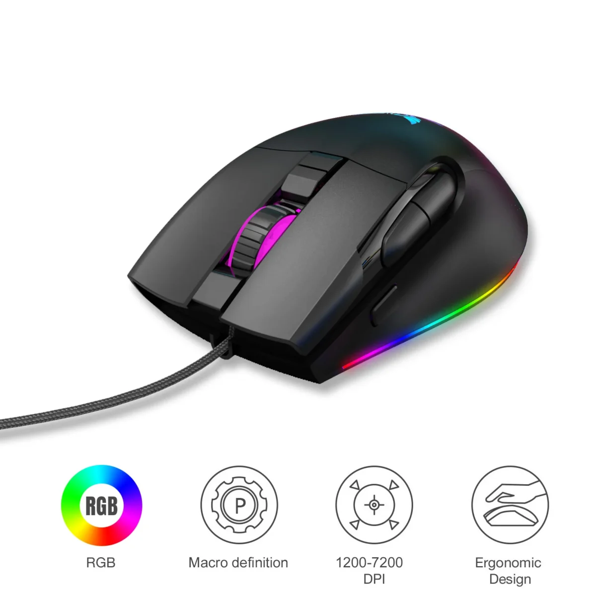 ZERODATE G26 TERMINATOR Gaming Mouse - Optical Sensor 7,200 DPI - Polling Rate 1000Hz - 8 Buttons