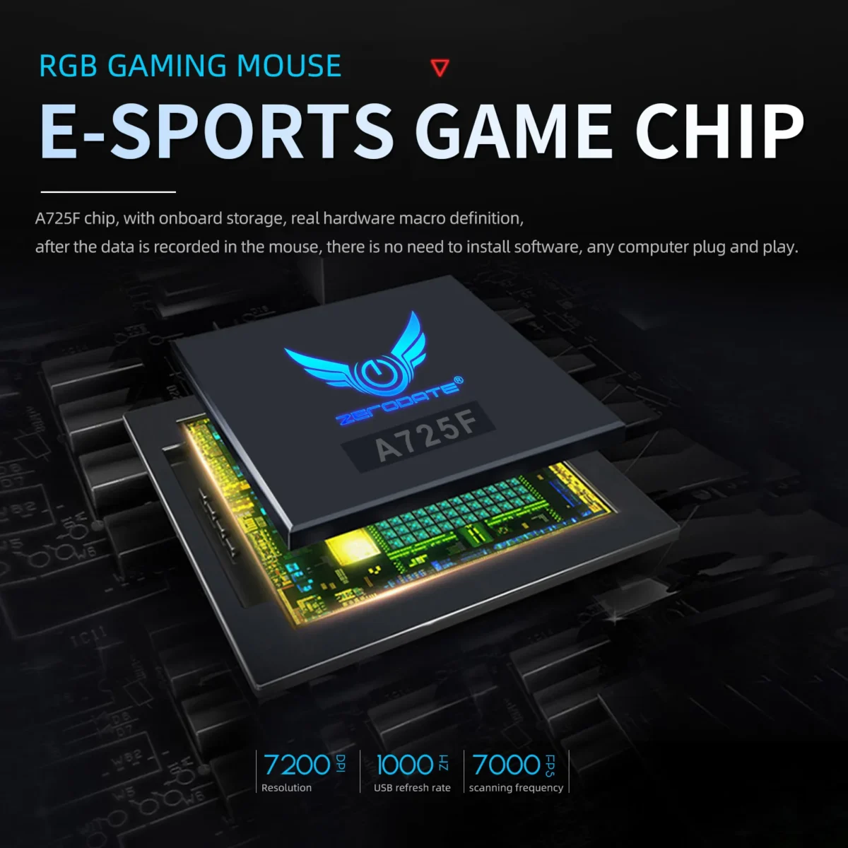ZERODATE G26 TERMINATOR Gaming Mouse - Optical Sensor 7,200 DPI - Polling Rate 1000Hz - 8 Buttons