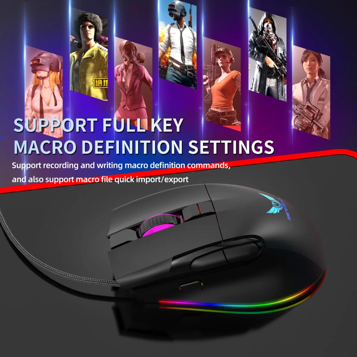 ZERODATE G26 TERMINATOR Gaming Mouse - Optical Sensor 7,200 DPI - Polling Rate 1000Hz - 8 Buttons
