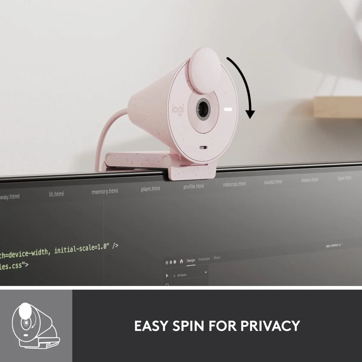 Logitech Brio 300 Full HD 1080p webcam Noise Reduction Microphone, integrated privacy shutter, USB-C (Rose)