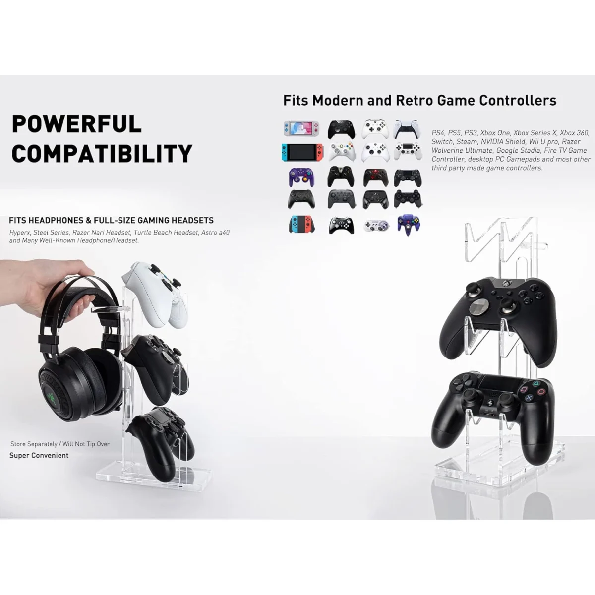 Universal 3 Tier Controller Stand and Headset Stand for Xbox ONE X Switch PS4 PS5 PC