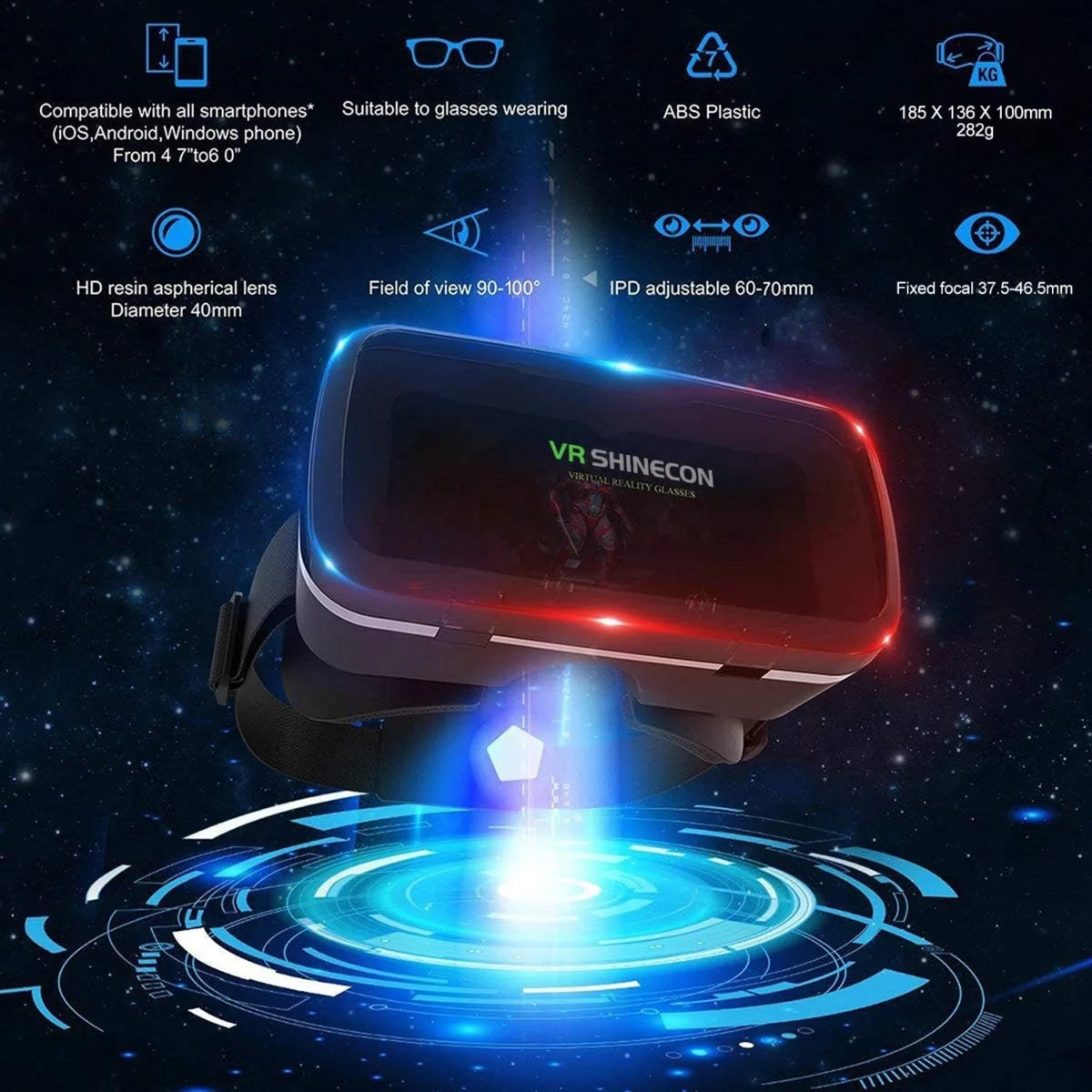 VR SHINECON VR Headset Compatible with iPhone & Android Virtual Reality VR Goggles