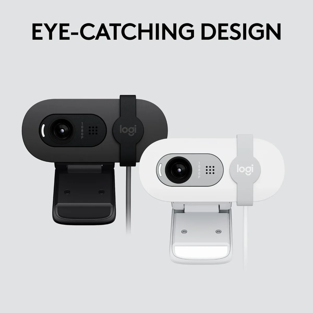 Logitech BRIO 100 Full HD 1080p webcam with auto-light balance, integrated privacy shutter, and built-in mic (Rose)