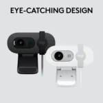 Logitech BRIO 100 Full HD 1080p webcam with auto-light balance, integrated privacy shutter, and built-in mic (Rose)