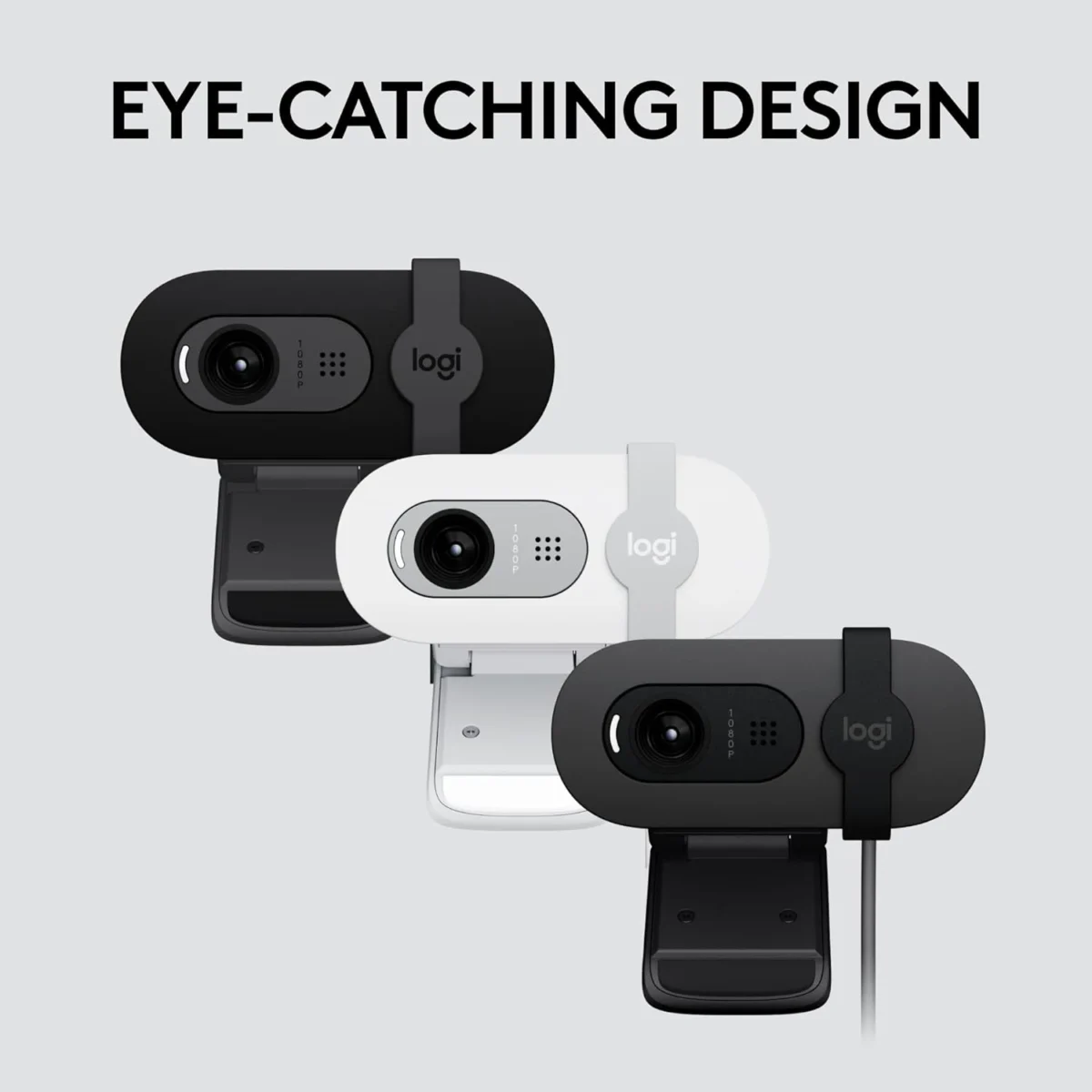Logitech BRIO 100 Full HD 1080p webcam with auto-light balance, integrated privacy shutter, and built-in mic (Rose)