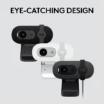 Logitech BRIO 100 Full HD 1080p webcam with auto-light balance, integrated privacy shutter, and built-in mic (Rose)