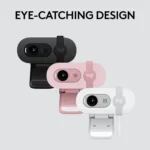 Logitech BRIO 100 Full HD 1080p webcam with auto-light balance, integrated privacy shutter, and built-in mic (Rose)