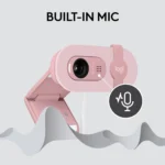 Logitech BRIO 100 Full HD 1080p webcam with auto-light balance, integrated privacy shutter, and built-in mic (Rose)