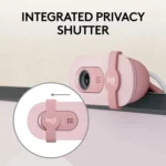 Logitech BRIO 100 Full HD 1080p webcam with auto-light balance, integrated privacy shutter, and built-in mic (Rose)