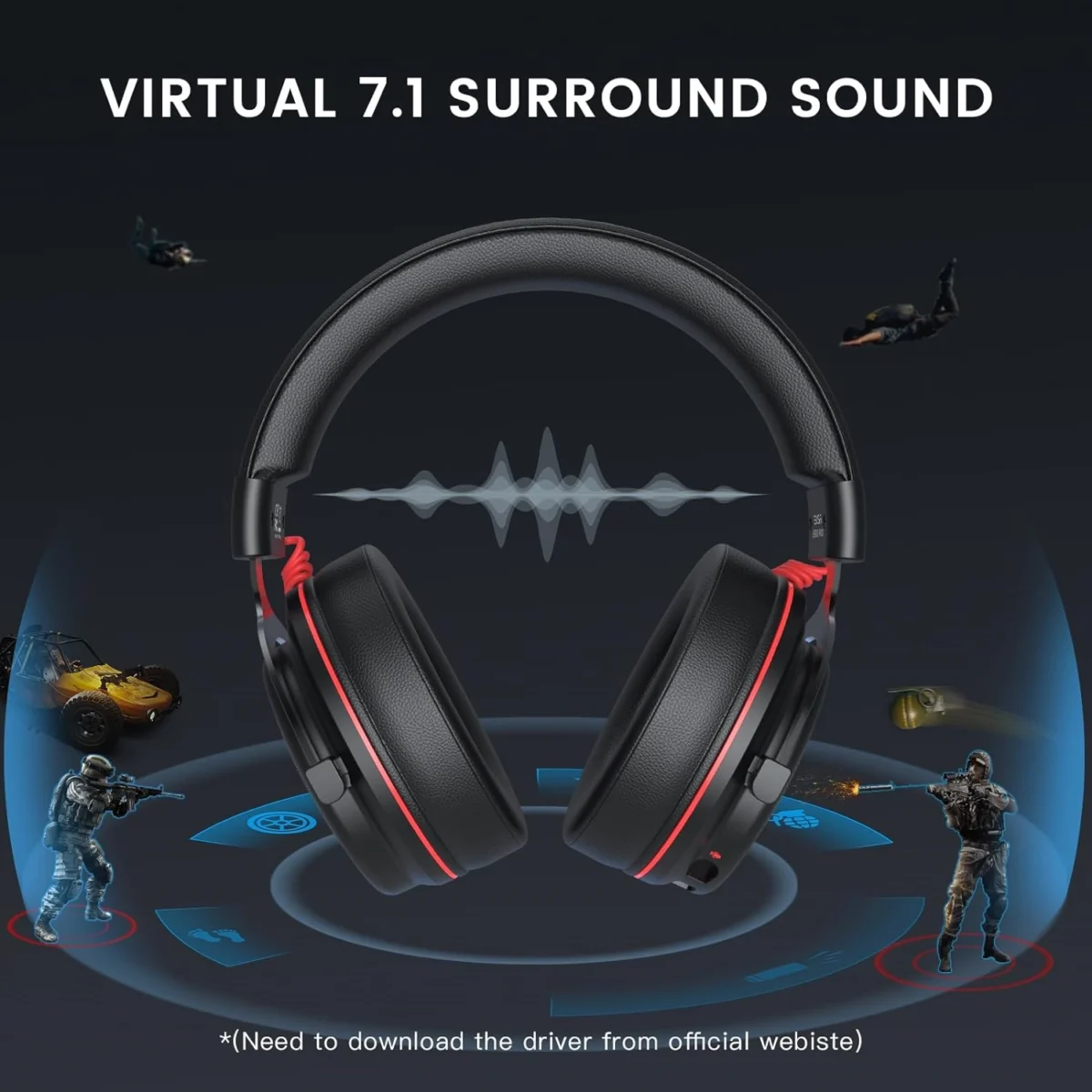 EKSA E900 PRO RGB Gaming Headset - 7.1 Surround Sound (Red)