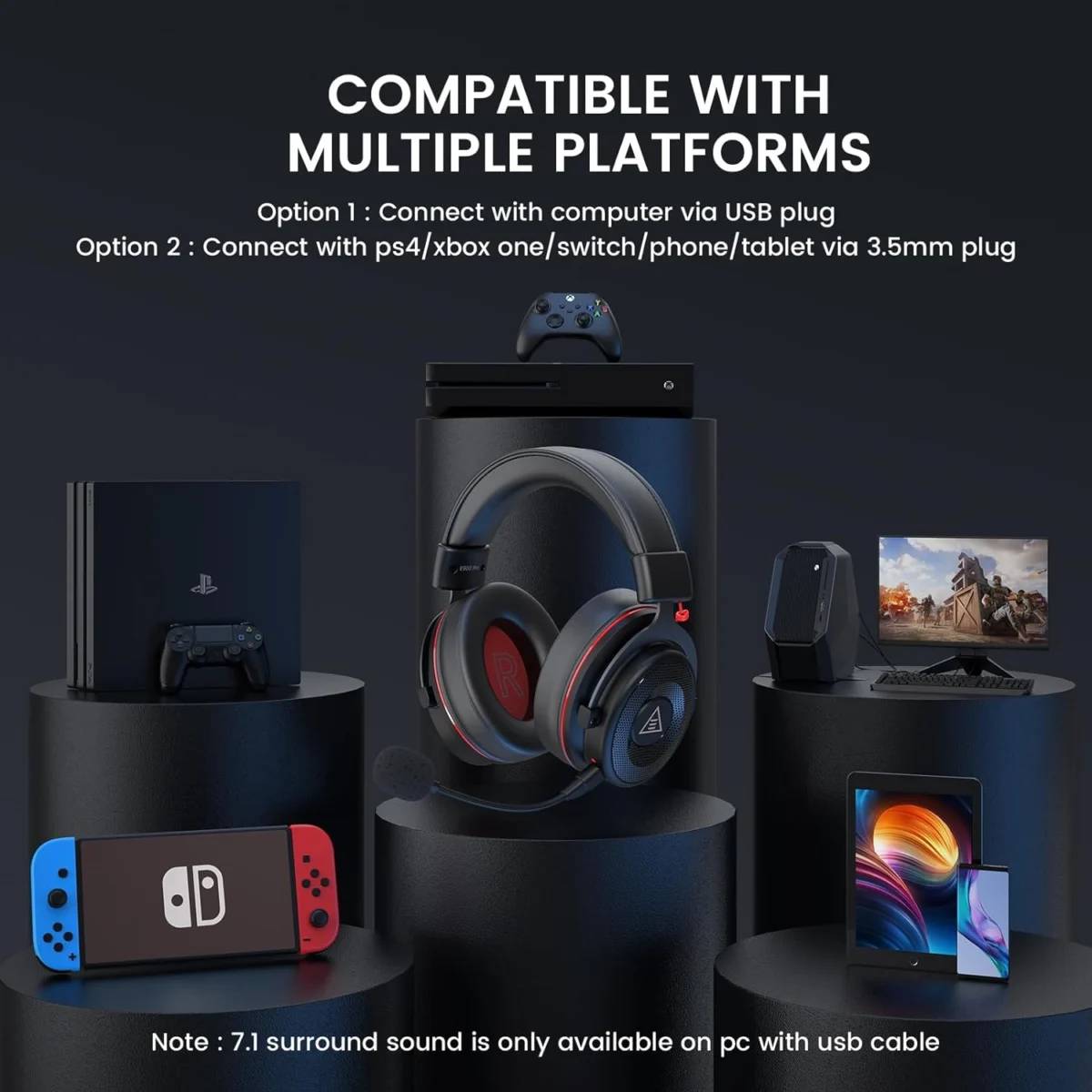 EKSA E900 PRO RGB Gaming Headset - 7.1 Surround Sound (Red)